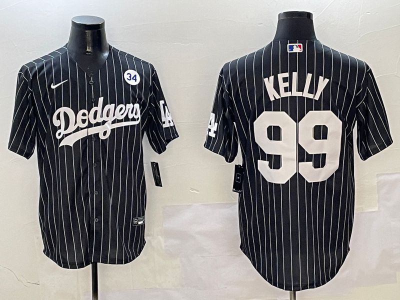 Men Los Angeles Dodgers 99 Kelly Black Stripe Jointly Name 2025 Nike MLB Jersey style 6